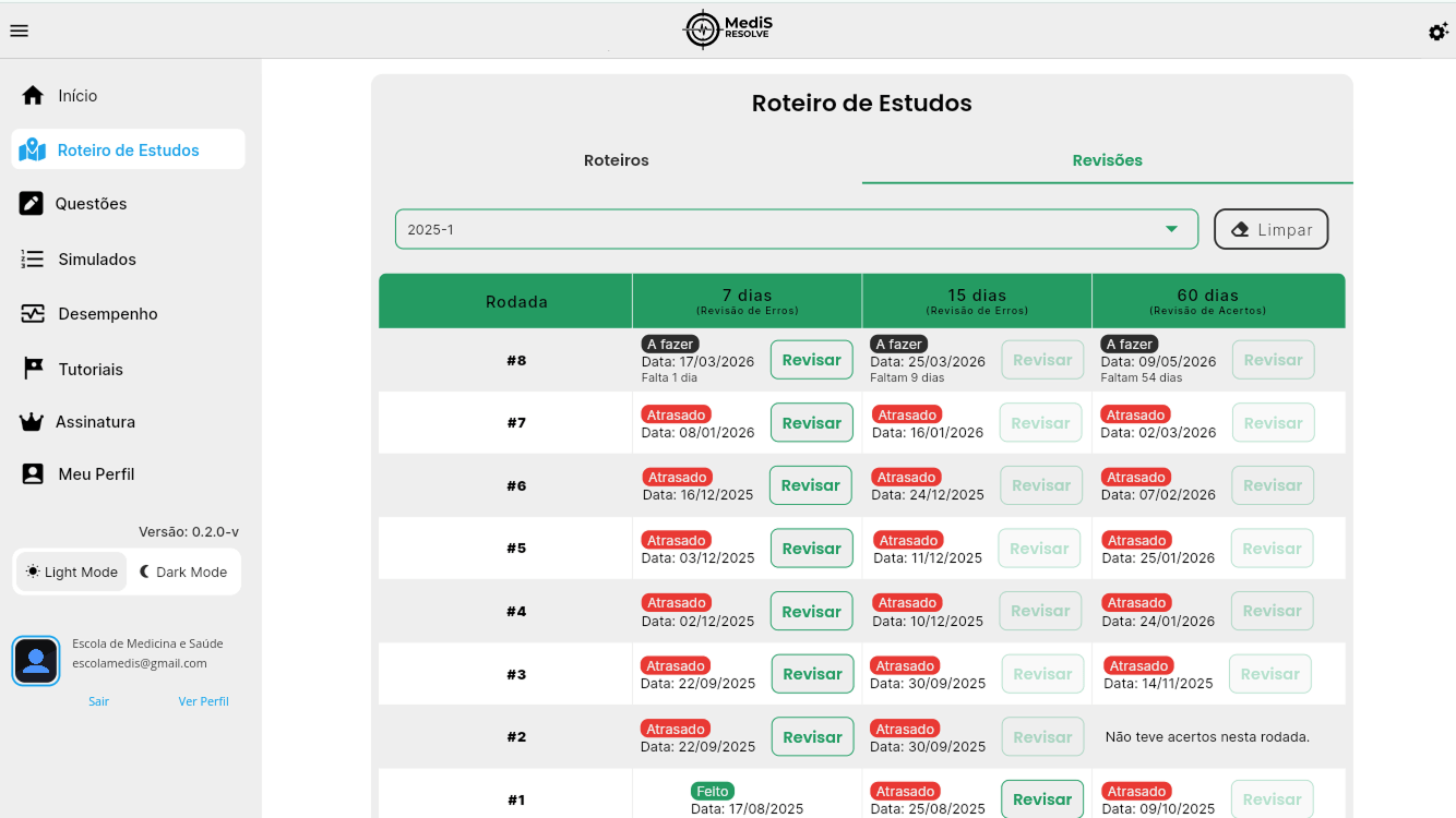 Screenshot Revisões Espaçadas